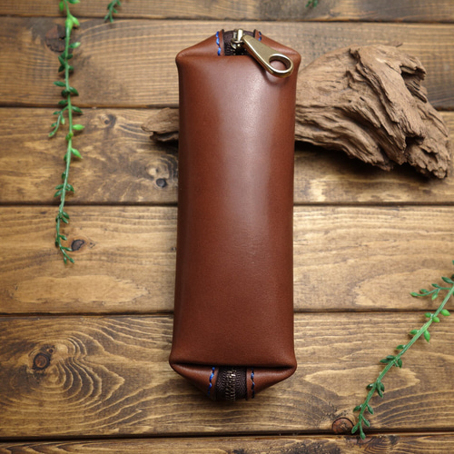 極上栃木レザー】総手縫い コンパクト ファスナーペンケース ペン