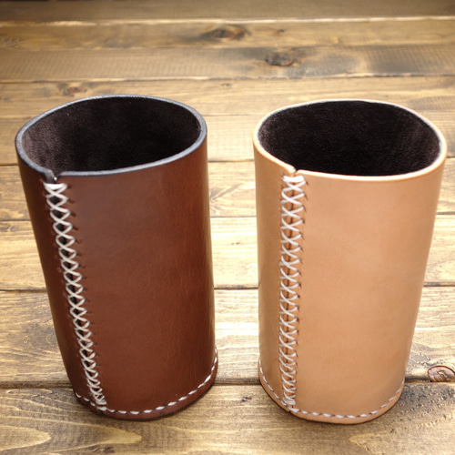 極上栃木レザー】総手縫い 筒型ペン立て・メガネ立て その他インテリア