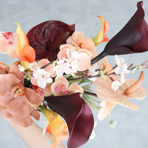 ボルドーオレンジのアームブーケ ウェディングブーケ 完成品 即納可能