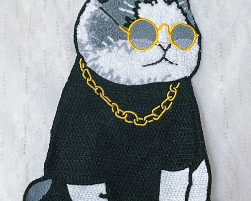 もこもこ 猫 ネコ キャット ぶすネコ ワッペン刺繍 ロンT 3D刺繍 もこもこ 猫 ネコ キャット ぶすネコ ワッペン刺繍 Tシャツ (T