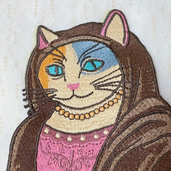772.可愛い猫モナリザの超BIG刺繍ワッペン 2枚目の画像