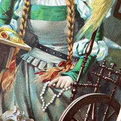 Sold！！糸車と金髪三つ編みの少女 アンティークポストカード 4枚目の画像