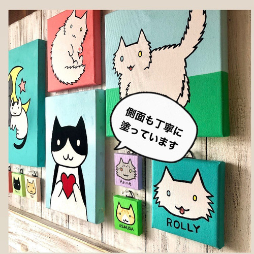 白猫」アクリル画 原画 SM キャンバス 額なし インテリアアート