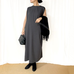 【人気】「カジュアル〜フォーマル着も出来る」2WAYロングワンピ (チャコールグレー) 3枚目の画像