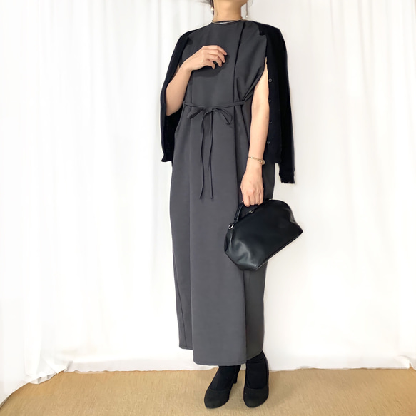 【人気】「カジュアル〜フォーマル着も出来る」2WAYロングワンピ (チャコールグレー) 2枚目の画像