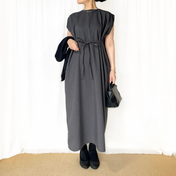 【人気】「カジュアル〜フォーマル着も出来る」2WAYロングワンピ (チャコールグレー) 1枚目の画像