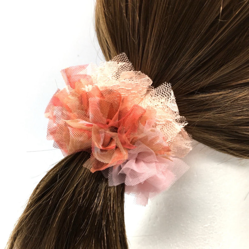 シュシュ＊花柄ピンクチュール×レース シュシュ Lilas mauve 通販