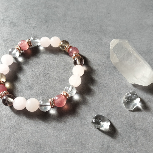 ストロベリークォーツ ローズクォーツ の天然石ブレスレット♡苺水晶