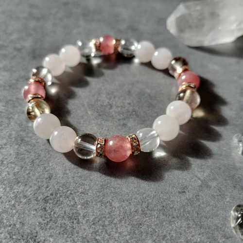ストロベリークォーツ ローズクォーツ の天然石ブレスレット♡苺水晶