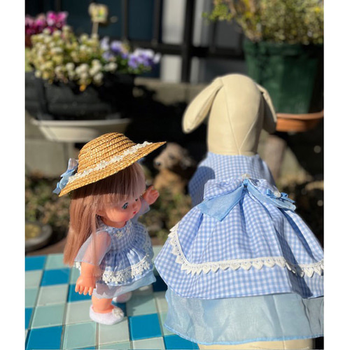 メルちゃん春色ワンピース 水色チェック生地＆シフォン おもちゃ