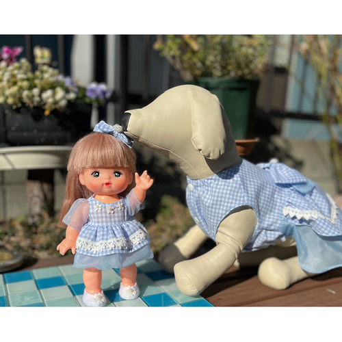 メルちゃん春色ワンピース 水色チェック生地＆シフォン おもちゃ
