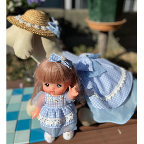 ル 年末のプロモーション メルちゃん春色ワンピース 水色チェック生地＆シフォン おもちゃ 人形