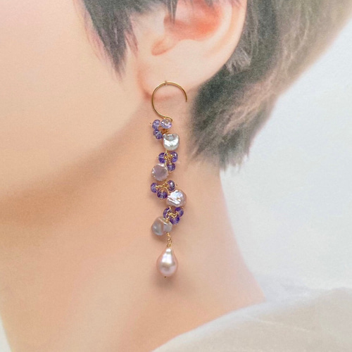 専用ページ｜2連｜高品質天然淡水パール 天然色ポテトパープル系  