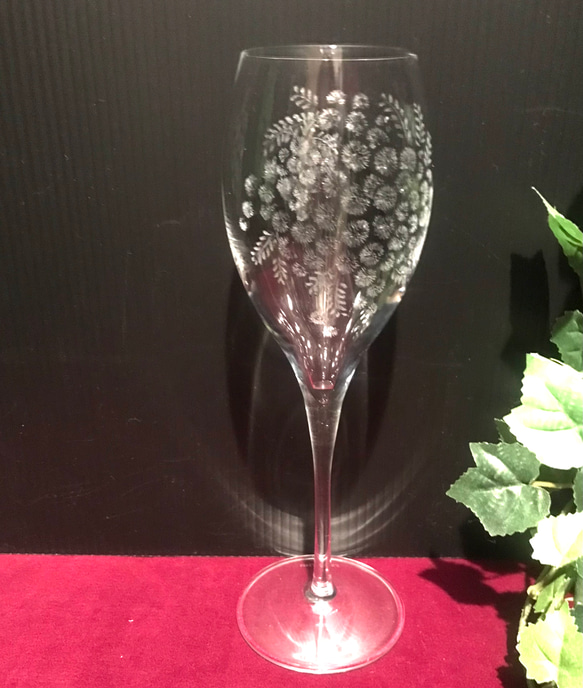 母の日早割　ミモザのグラス＊シャンパン・ワイン〜手彫りガラス〜 7枚目の画像