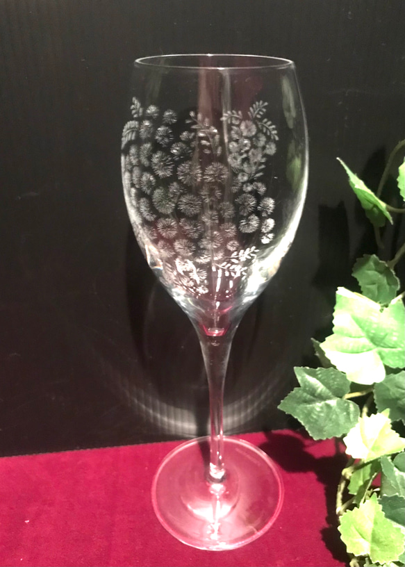 母の日早割　ミモザのグラス＊シャンパン・ワイン〜手彫りガラス〜 6枚目の画像
