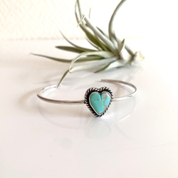 送料無料/Silver950 ロイストン•ターコイズ/シルバーバングル/ハート 3枚目の画像