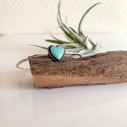 送料無料/Silver950 ロイストン•ターコイズ/シルバーバングル/ハート 2枚目の画像