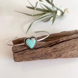 送料無料/Silver950 ロイストン•ターコイズ/シルバーバングル/ハート 1枚目の画像