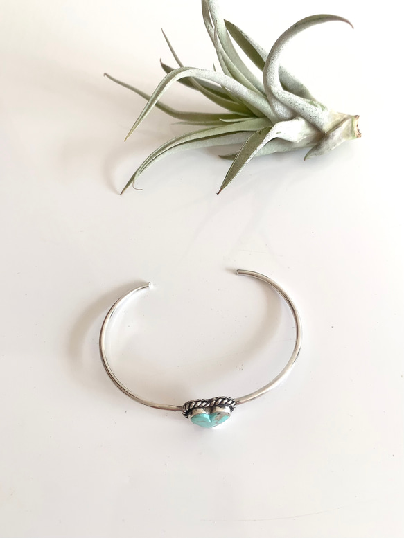 送料無料/Silver950 ロイストン•ターコイズ/シルバーバングル/ハート 4枚目の画像