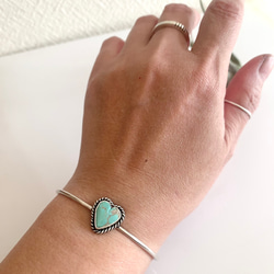 送料無料/Silver950 ロイストン•ターコイズ/シルバーバングル/ハート 7枚目の画像