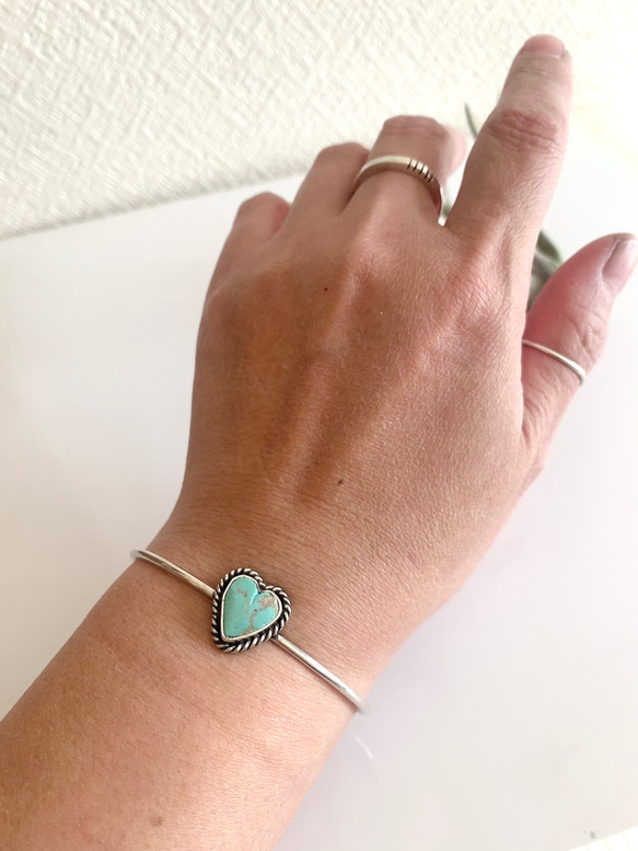 送料無料/Silver950 ロイストン•ターコイズ/シルバーバングル/ハート 7枚目の画像