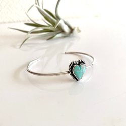 送料無料/Silver950 ロイストン•ターコイズ/シルバーバングル/ハート 5枚目の画像