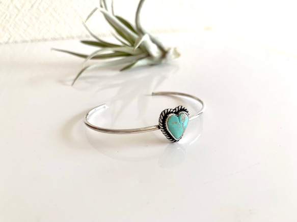 送料無料/Silver950 ロイストン•ターコイズ/シルバーバングル/ハート 5枚目の画像