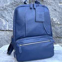 <50%OFFSALE> 3つのルームが便利な やわらか牛革リュック（本革）NAVY 5枚目の画像