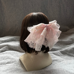 大きな レース リボンの髪飾り 入学式 卒業式 前撮り 成人式 袴 誕生日会 レトロ ドレス ピンク 1枚目の画像