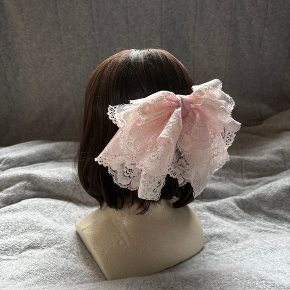 大きな レース リボンの髪飾り 入学式 卒業式 前撮り 成人式 袴 誕生日会 レトロ ドレス ピンク 1枚目の画像