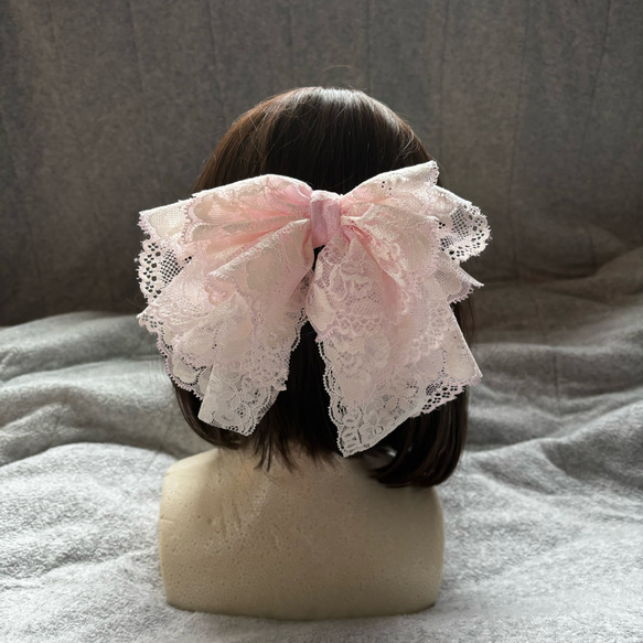大きな レース リボンの髪飾り 入学式 卒業式 前撮り 成人式 袴 誕生日会 レトロ ドレス ピンク 2枚目の画像