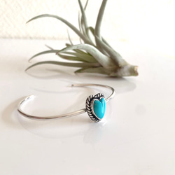 送料無料/Silver950 スリーピングビューティー•ターコイズ/シルバーバングル/ハート 5枚目の画像