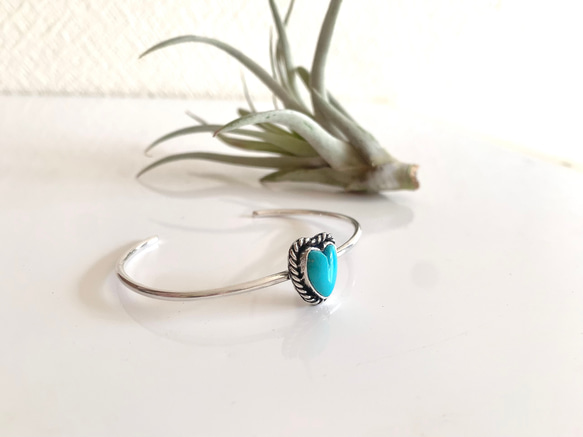 送料無料/Silver950 スリーピングビューティー•ターコイズ/シルバーバングル/ハート 5枚目の画像