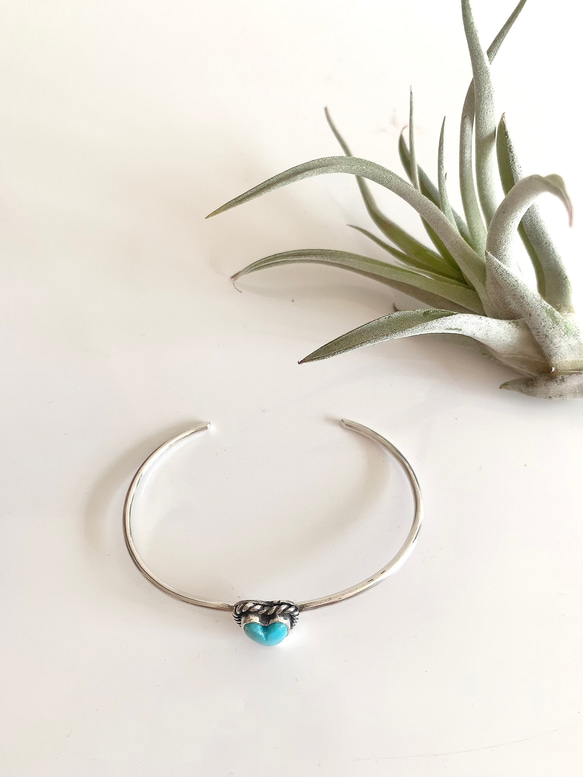 送料無料/Silver950 スリーピングビューティー•ターコイズ/シルバーバングル/ハート 4枚目の画像