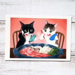 クロとモネのほっこりイラスト♡　ポストカード3枚セット　鏡開き・おむすびの日・甘酒の日 4枚目の画像
