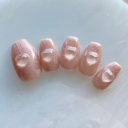 ネイルチップ　オーダー　受付！　 ラメ　ベージュ　ハート　ネイル ネイルチップオーダー受付！ ラメベージュハートネイル