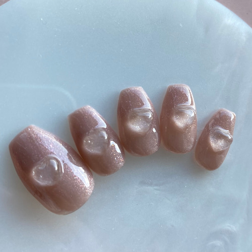 大人かわいい シンプル クリアハート ピンク ブラウン ベージュ  