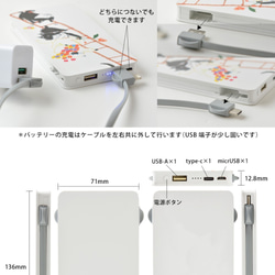 モバイルバッテリー 充電器 Qi ワイヤレス PSEマーク イエロー＊ミモザ 花 ボタニカル 春 きつね 狐 名入れ 4枚目の画像