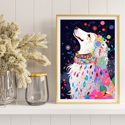【花とグレートピレニーズ犬の夢の世界 No.1】アートポスター 犬の絵 犬の絵画 犬のイラスト 8枚目の画像