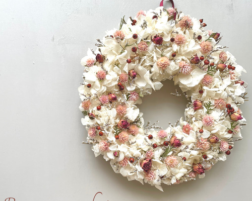 薔薇&いちごみるく＊ドライフラワーリース リース Rose grass 通販