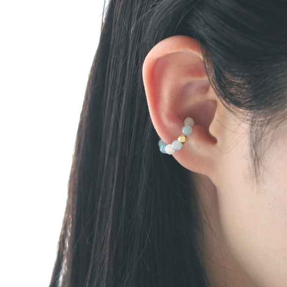天然寶石海藍寶石耳骨夾 | 圓形切割 4 毫米 | 三月生日石 第11張的照片