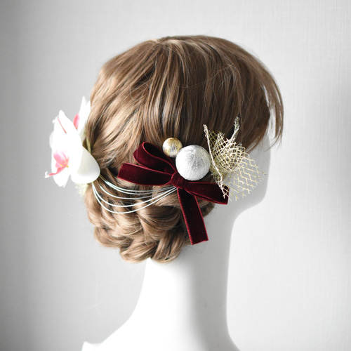 2024新作 胡蝶蘭 ベロアリボン 水引 ヘッドドレス ヘアアクセサリー 