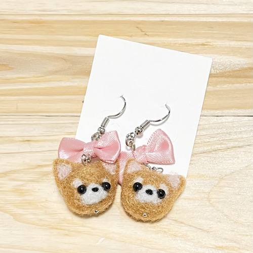 柴犬ちゃんピアス 羊毛フェルト ピアス（フープ） モカ＆ラテ 通販 