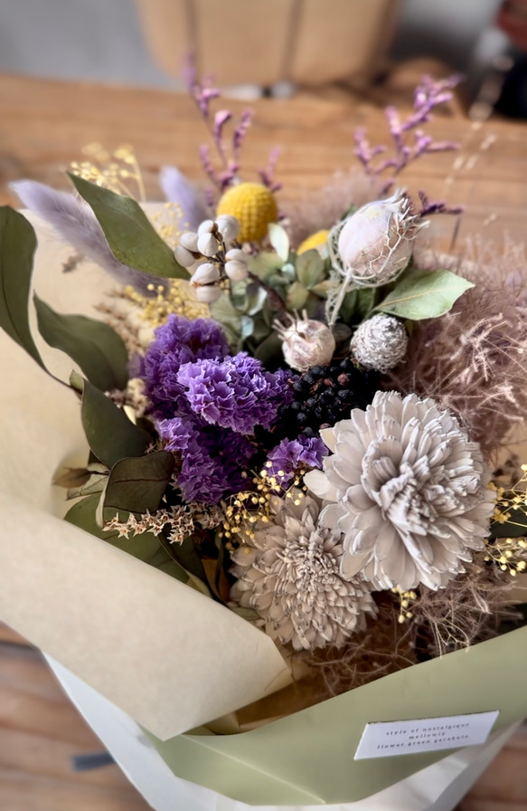 dry flower bouquet　 gray purple & yellow 3枚目の画像