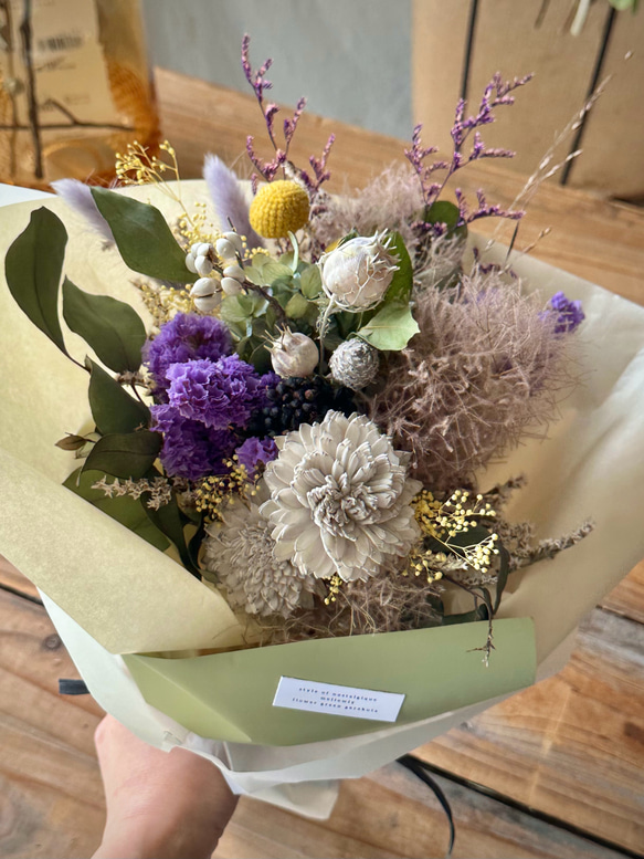 dry flower bouquet　 gray purple & yellow 1枚目の画像