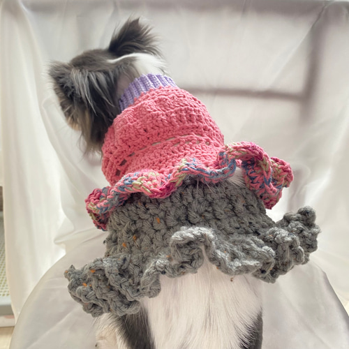 犬服ピンクゼブラSサイズスカート付きハンドメイド