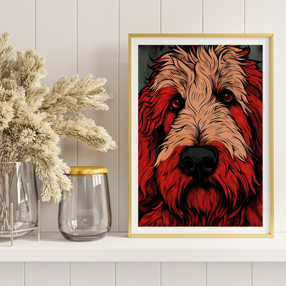 【Trinity (トリニティー)  - ゴールデンドゥードル犬 No.1】幸運 モダンアートポスター 犬の絵 犬の絵画 8枚目の画像