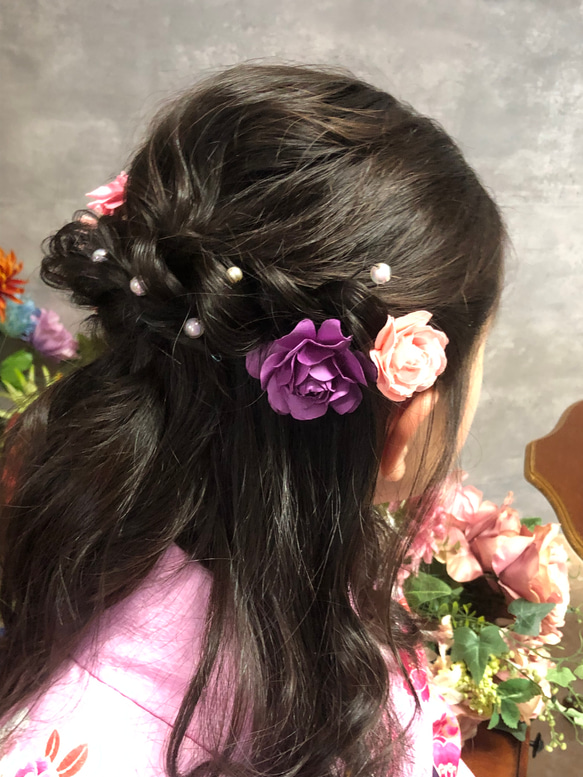 バラとリボンの髪飾りセット 2枚目の画像