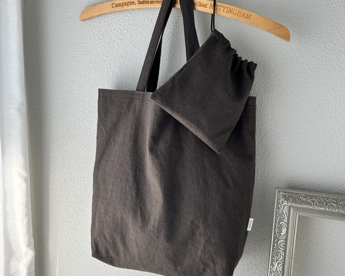 るーさま専用 ココアリネン100%×生成8号帆布 トートバッグ 刺し子 （中） るーさま専用 ココアリネン100%×生成8号帆布 トートバッグ 刺し子 （中