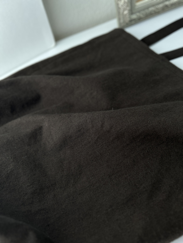 【巾着付き】コットンリネンのエコバッグ・ココア 4枚目の画像